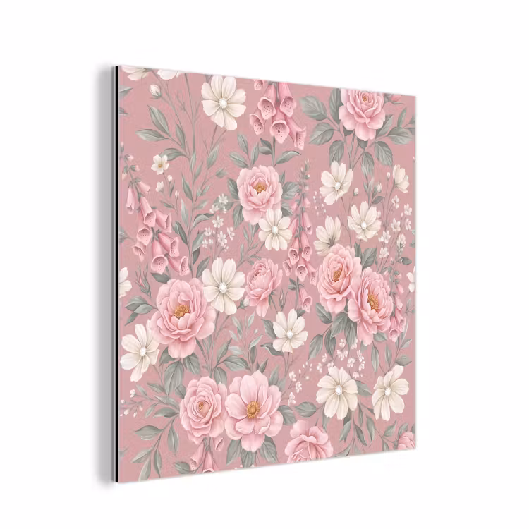 Aluminium schilderij - Pioenrozen - Vingerhoedskruid - Pink — 1