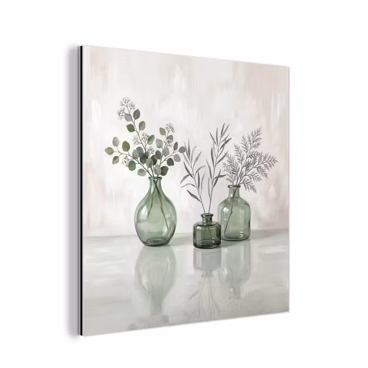 Aluminium schilderij - Vazen - Bladeren - Groen — 1