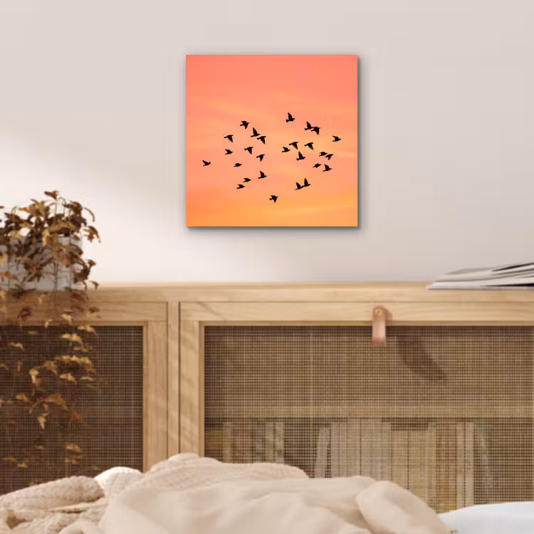 Aluminium schilderij - Zwerm - Vogels - Oranje — 4