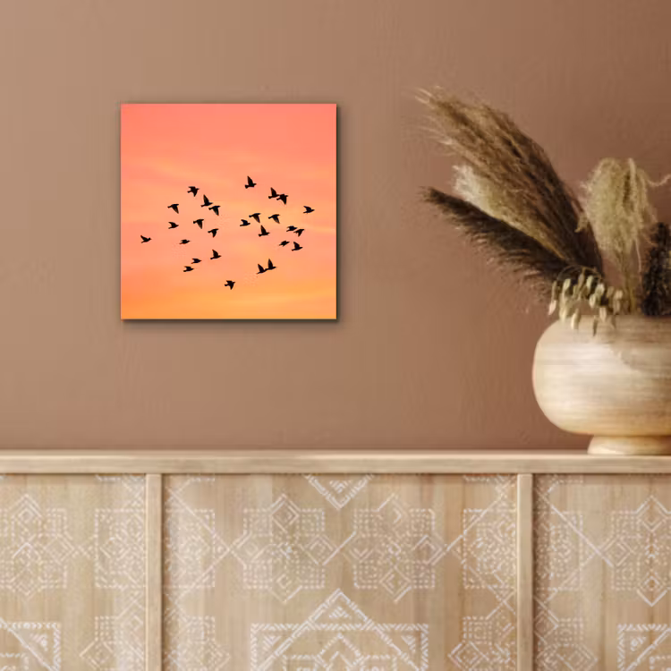 Aluminium schilderij - Zwerm - Vogels - Oranje — 5