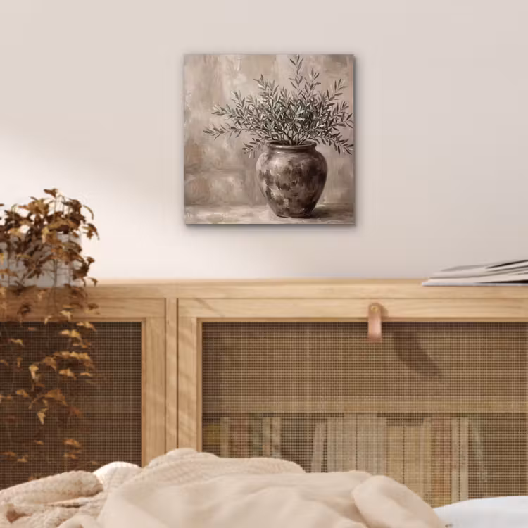 Aluminium schilderij - Olijfplant - Aardenpot - Abstract - Beige — 4