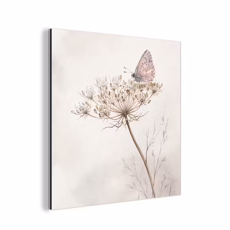 Aluminium schilderij - Vlinder - Bloem -Natuur - Beige — 1