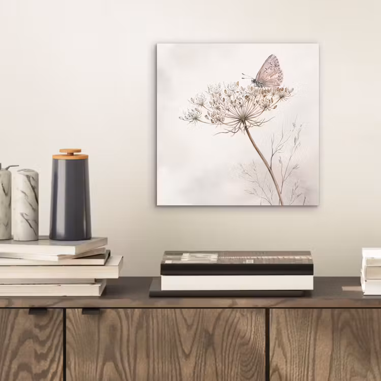 Aluminium schilderij - Vlinder - Bloem -Natuur - Beige — 2