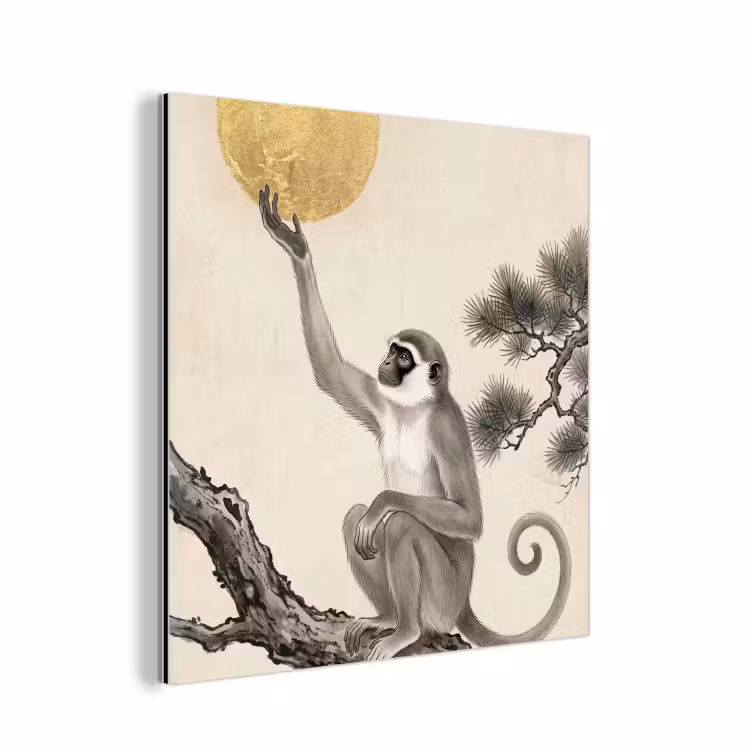 Aluminium schilderij - Aap - Maan - Goud — 1
