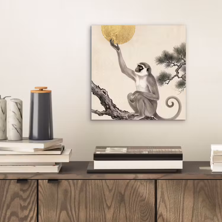 Aluminium schilderij - Aap - Maan - Goud — 2