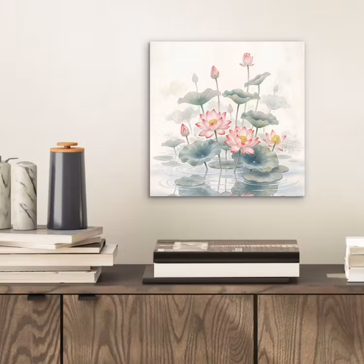 Aluminium schilderij - Aquarel - Lotusbloemen - Kleurrijk — 2