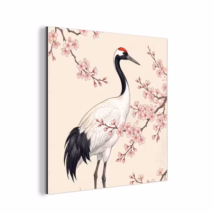 Aluminium schilderij - Aziatisch - Kraanvogel - Beige — 1