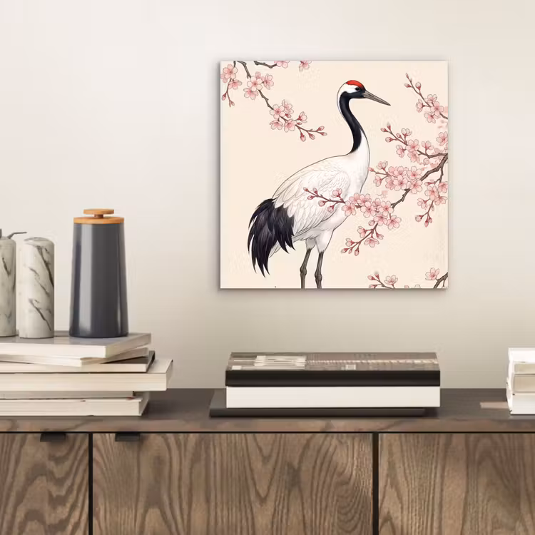 Aluminium schilderij - Aziatisch - Kraanvogel - Beige — 2