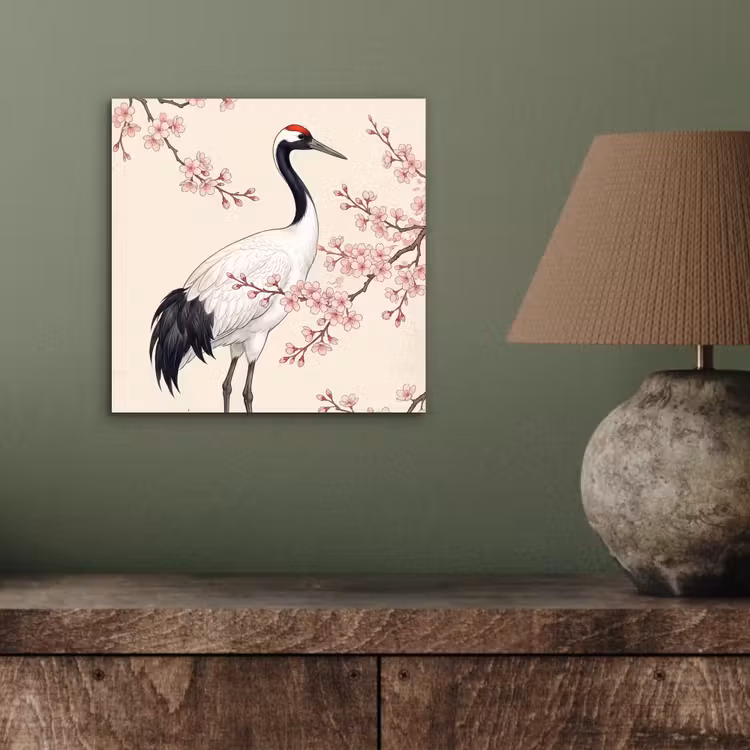 Aluminium schilderij - Aziatisch - Kraanvogel - Beige — 3
