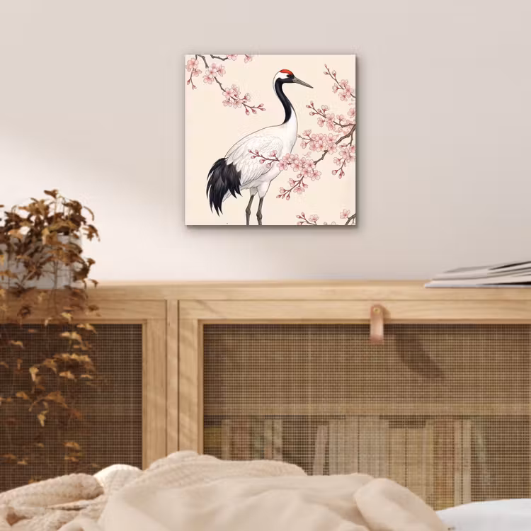Aluminium schilderij - Aziatisch - Kraanvogel - Beige — 4