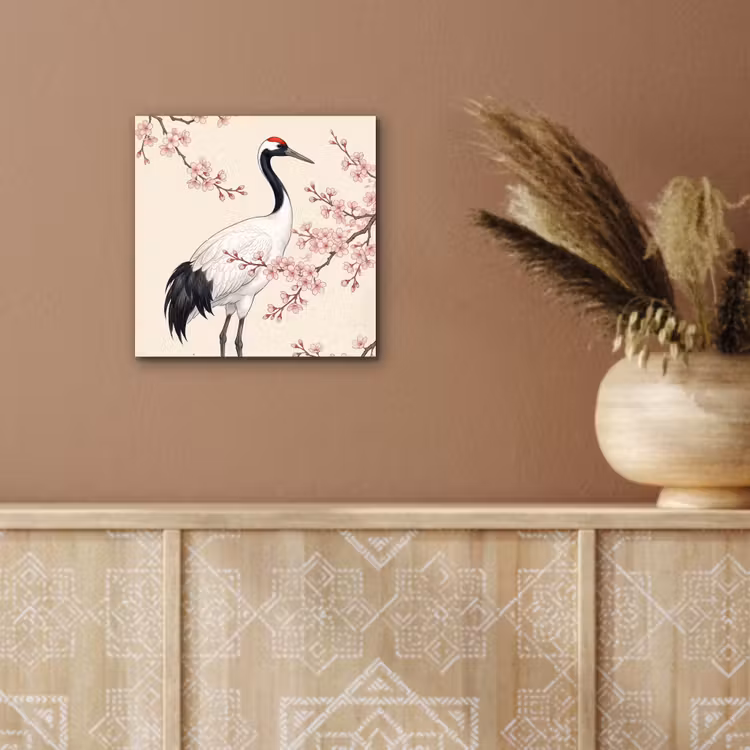 Aluminium schilderij - Aziatisch - Kraanvogel - Beige — 5