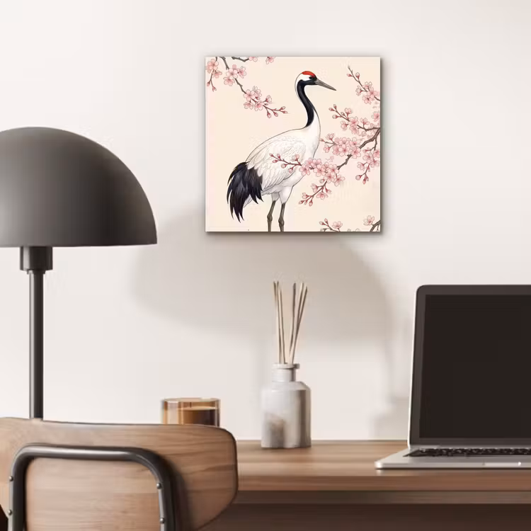 Aluminium schilderij - Aziatisch - Kraanvogel - Beige — 6