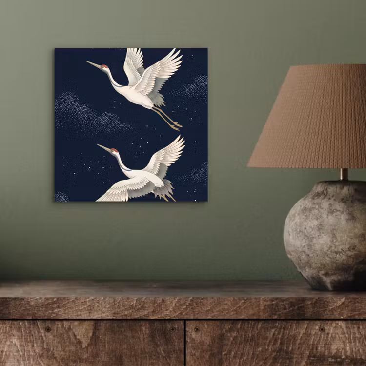 Aluminium schilderij - Kraanvogels - Nachthemel - Blauw — 3