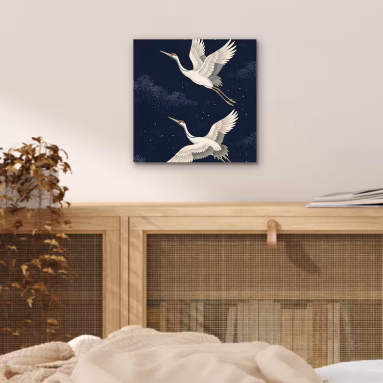 Aluminium schilderij - Kraanvogels - Nachthemel - Blauw — 4
