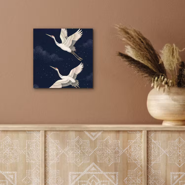 Aluminium schilderij - Kraanvogels - Nachthemel - Blauw — 5