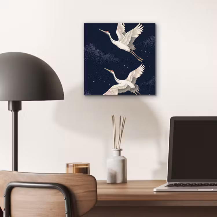 Aluminium schilderij - Kraanvogels - Nachthemel - Blauw — 6