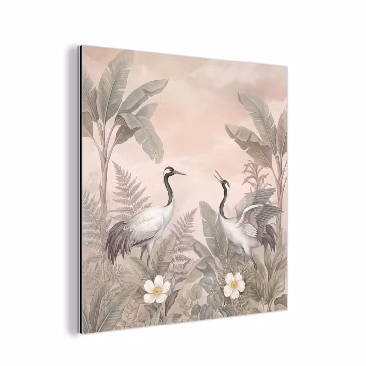 Aluminium schilderij - Kraanvogels - Natuur - Roze — 1
