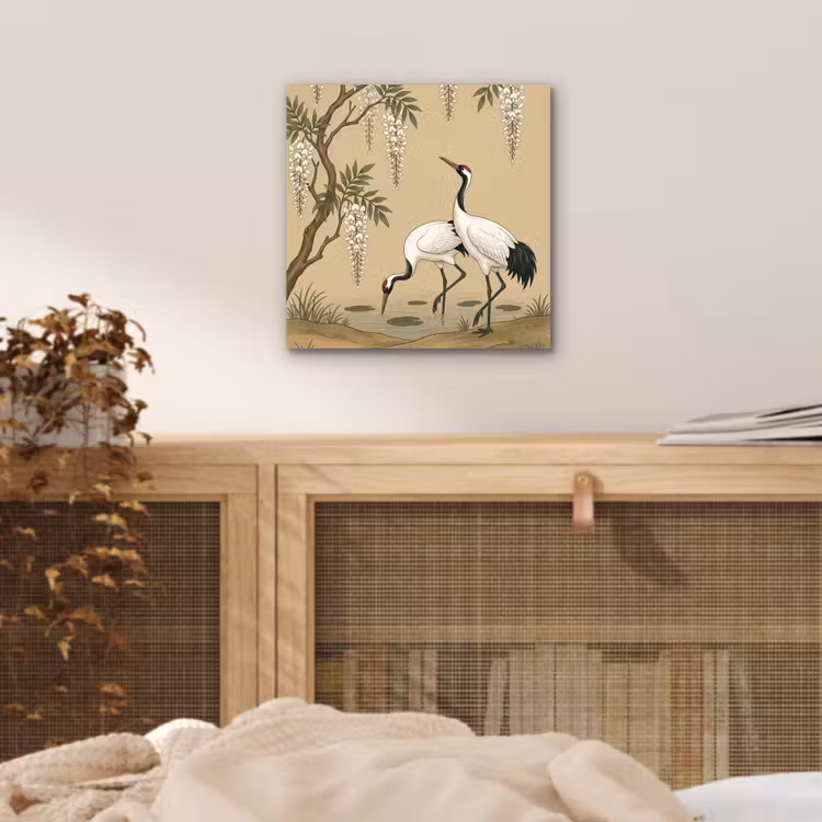 Aluminium schilderij - Kraanvogels - Water - Beige — 4