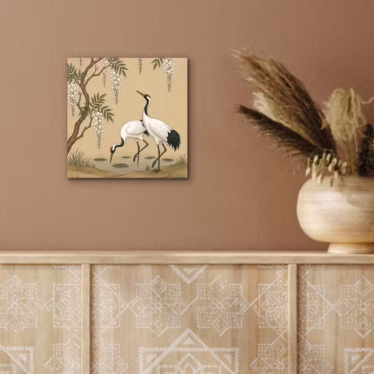 Aluminium schilderij - Kraanvogels - Water - Beige — 5