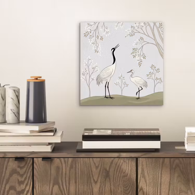 Aluminium schilderij - Minimalistisch - Kraanvogels - Blauw — 2