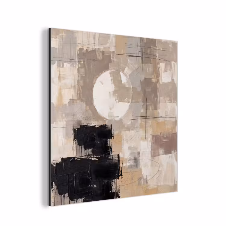 Aluminium schilderij - Abstract - Cirkel - Modern - Beige - Zwart - Minimalistisch — 1