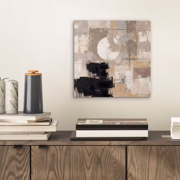 Aluminium schilderij - Abstract - Cirkel - Modern - Beige - Zwart - Minimalistisch — 2