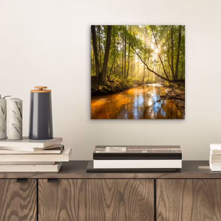 Aluminium schilderij - Bos - Beek - Zonlicht - Natuur - Groen — 2
