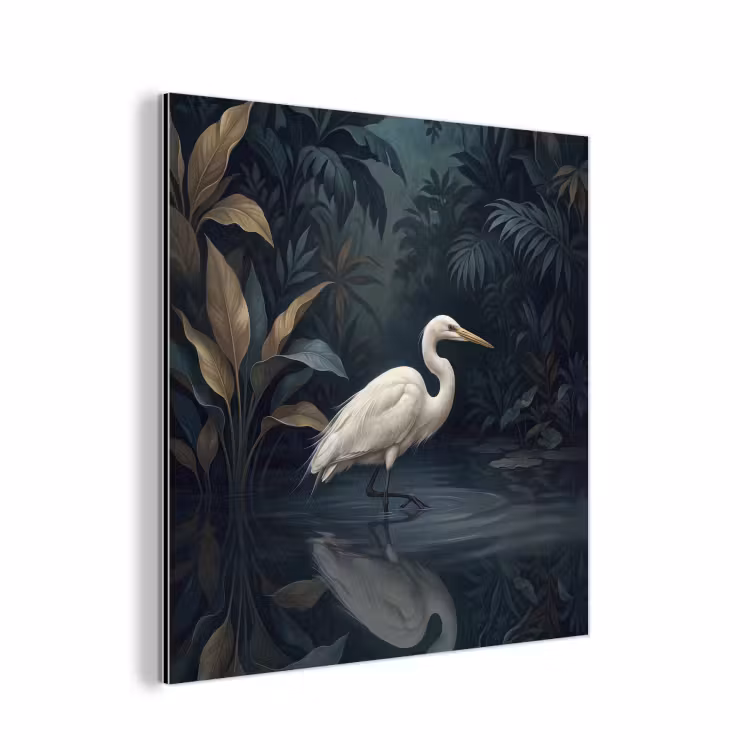 Aluminium schilderij - Reiger - Water - Natuur - Modern - Wit — 1