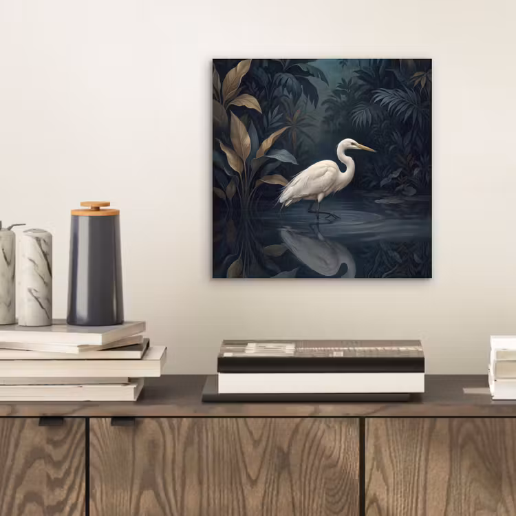 Aluminium schilderij - Reiger - Water - Natuur - Modern - Wit — 2