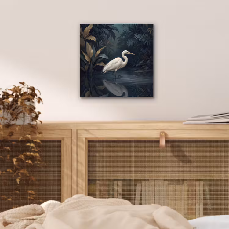 Aluminium schilderij - Reiger - Water - Natuur - Modern - Wit — 4