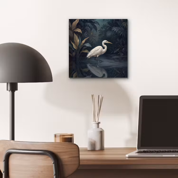 Aluminium schilderij - Reiger - Water - Natuur - Modern - Wit — 6