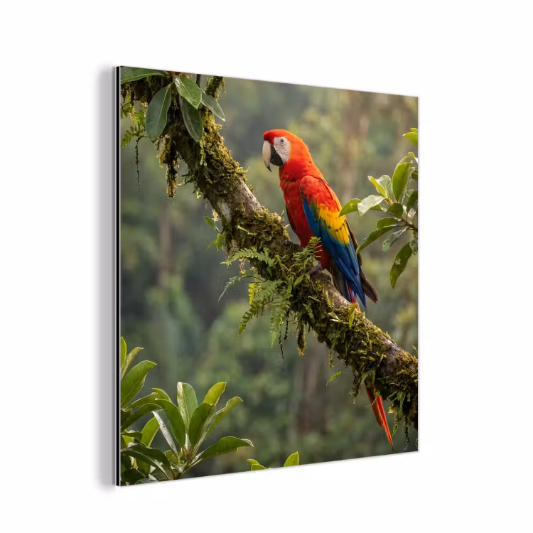 Aluminium schilderij - Ara - Jungle - Rood — 1