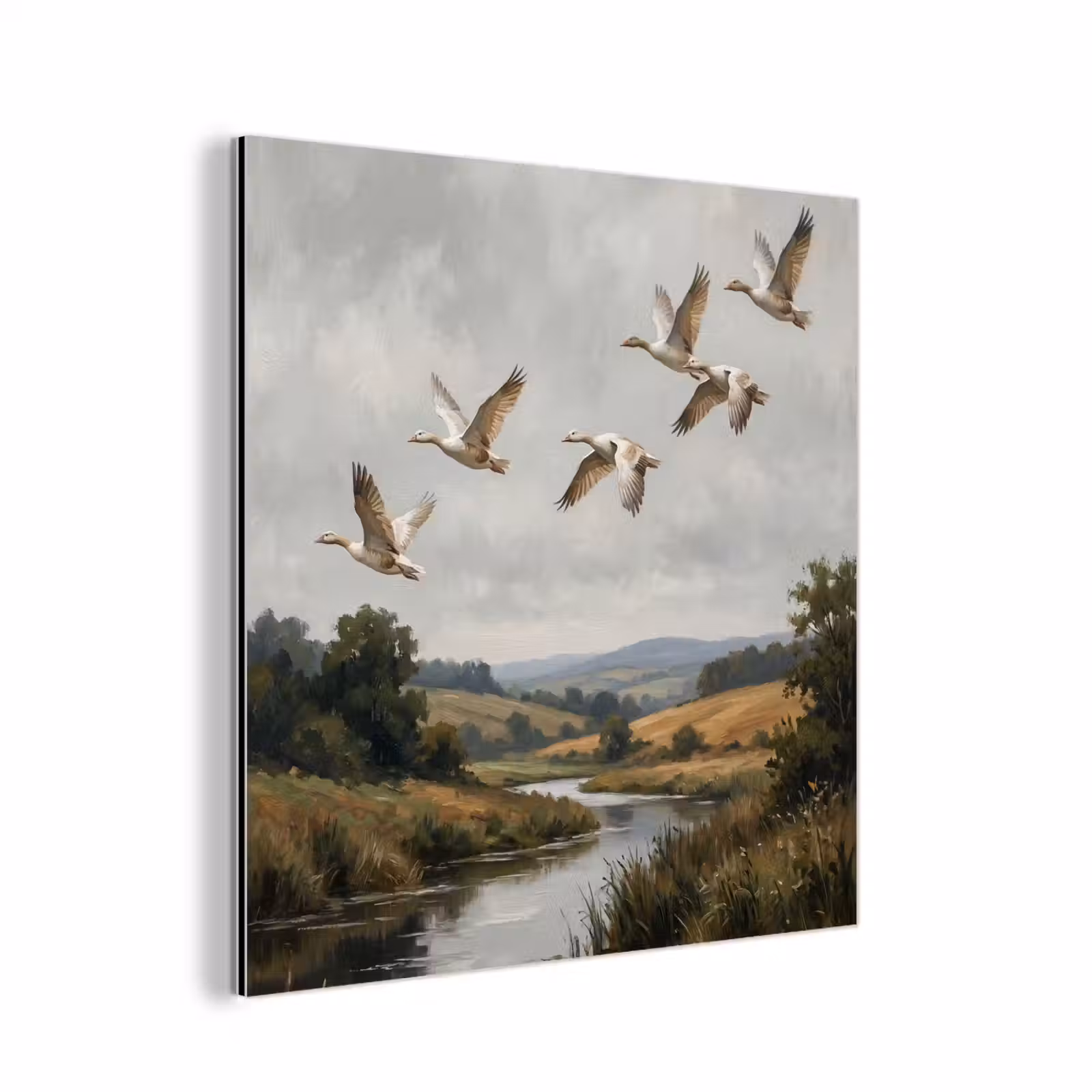 Aluminium schilderij - Eenden - Rivier - Landschap - Vlucht - Nostalgisch — 1