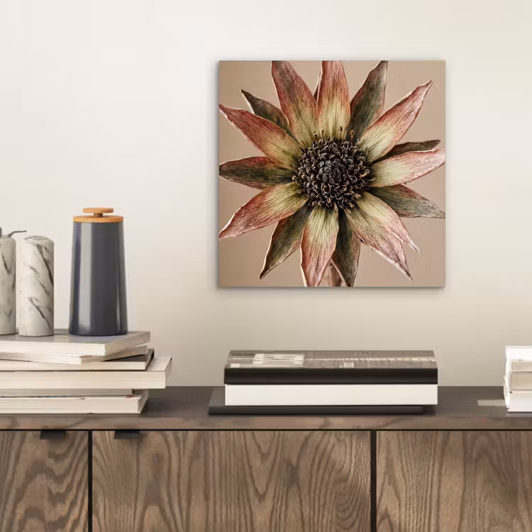 Aluminium schilderij - Droogbloem - Protea - Vintage - Beige - Rustiek — 2