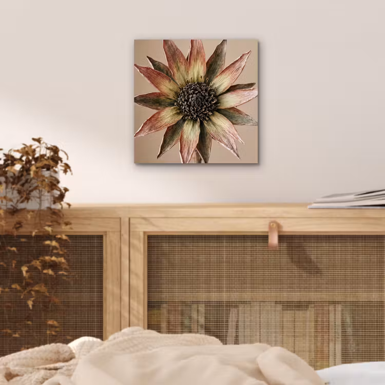 Aluminium schilderij - Droogbloem - Protea - Vintage - Beige - Rustiek — 4