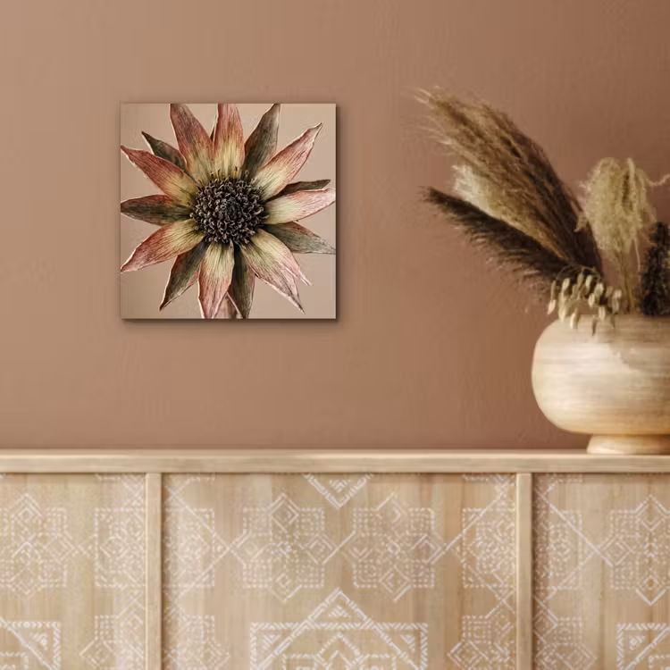 Aluminium schilderij - Droogbloem - Protea - Vintage - Beige - Rustiek — 5