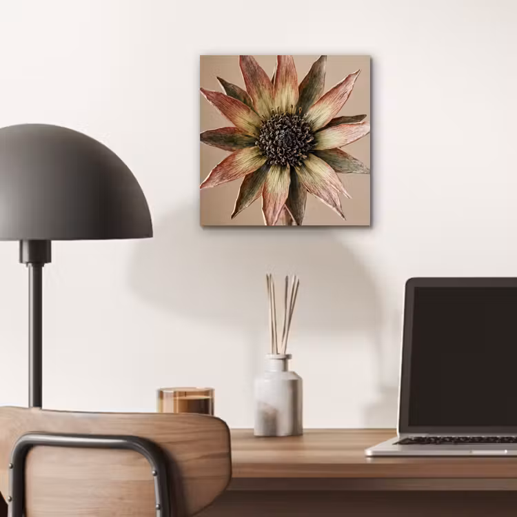 Aluminium schilderij - Droogbloem - Protea - Vintage - Beige - Rustiek — 6
