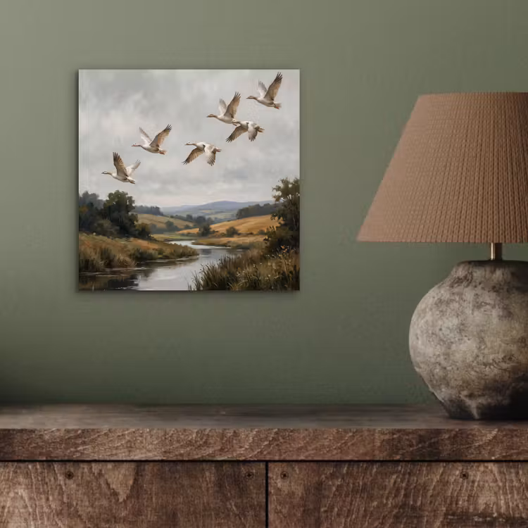 Aluminium schilderij - Eenden - Rivier - Landschap - Vlucht - Nostalgisch — 3