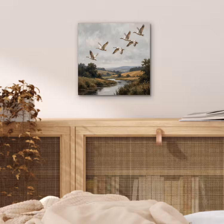 Aluminium schilderij - Eenden - Rivier - Landschap - Vlucht - Nostalgisch — 4