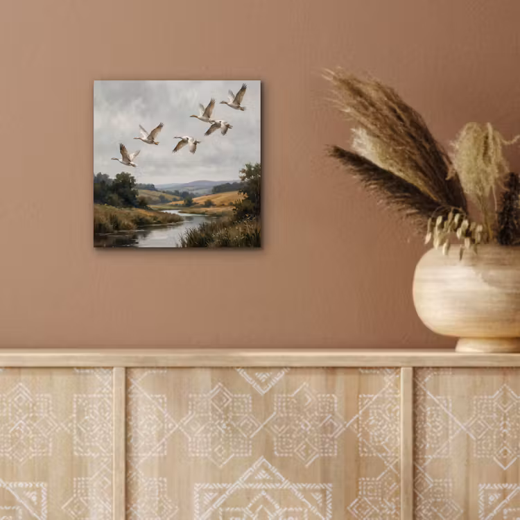 Aluminium schilderij - Eenden - Rivier - Landschap - Vlucht - Nostalgisch — 5