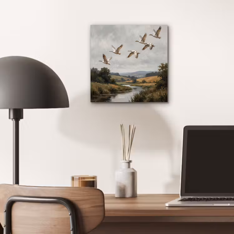 Aluminium schilderij - Eenden - Rivier - Landschap - Vlucht - Nostalgisch — 6