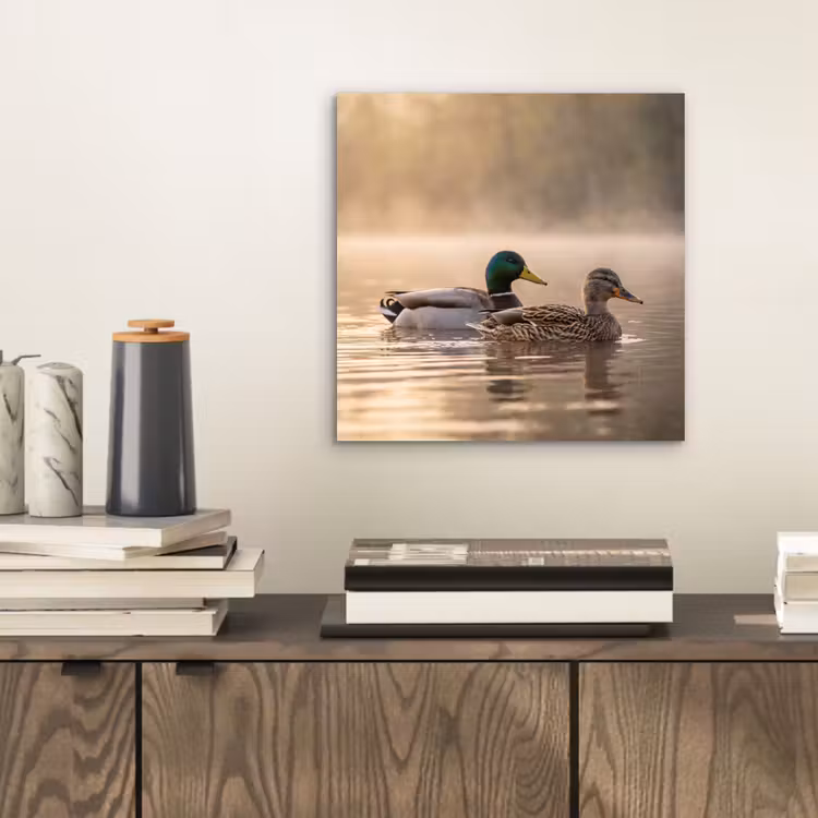 Aluminium schilderij - Eenden - Water - Mist - Natuur — 2