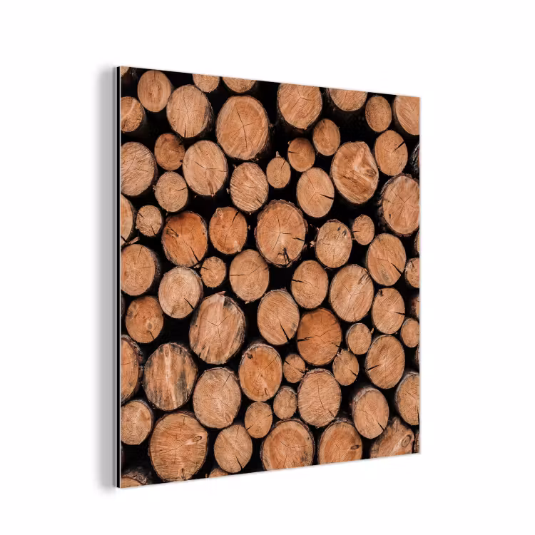 Aluminium schilderij - Houtblokken - Textuur - Patroon - Bruin - Rustiek — 1