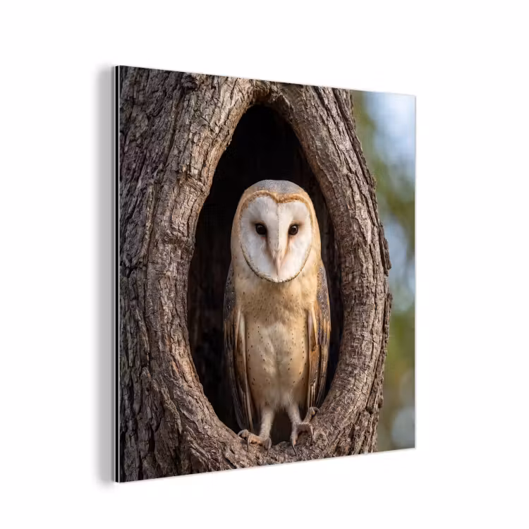 Aluminium schilderij - Kerkuil - Boom - Natuur - Bruin — 1