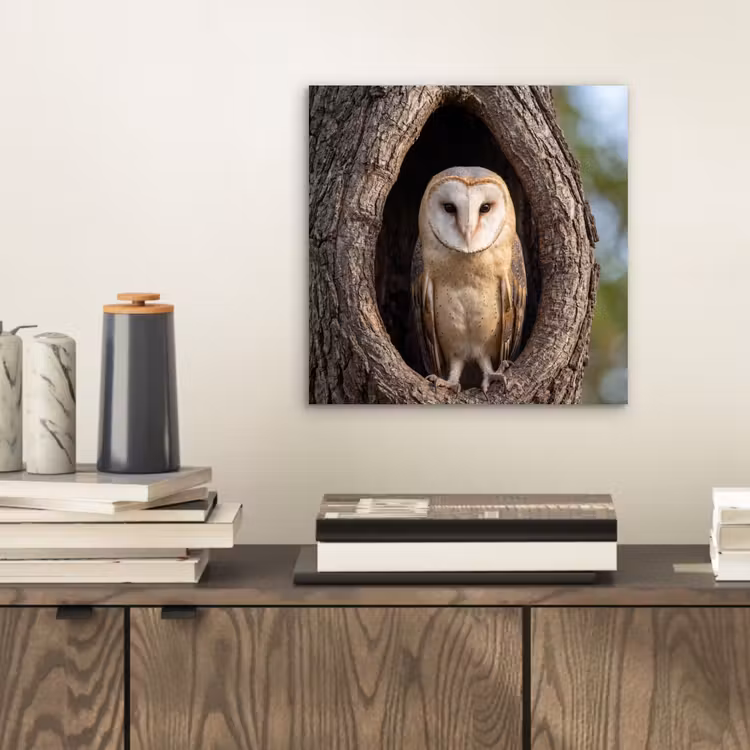 Aluminium schilderij - Kerkuil - Boom - Natuur - Bruin — 2