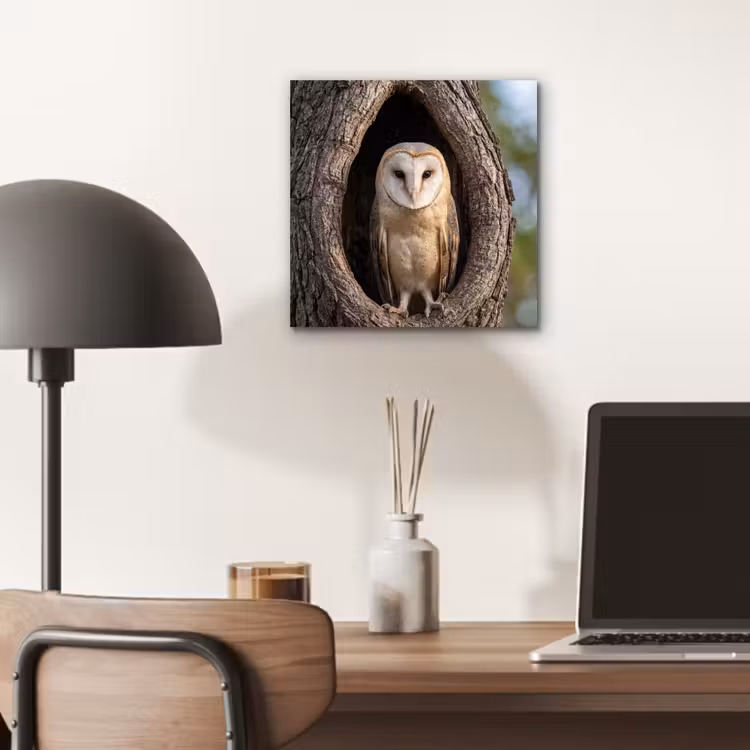 Aluminium schilderij - Kerkuil - Boom - Natuur - Bruin — 6