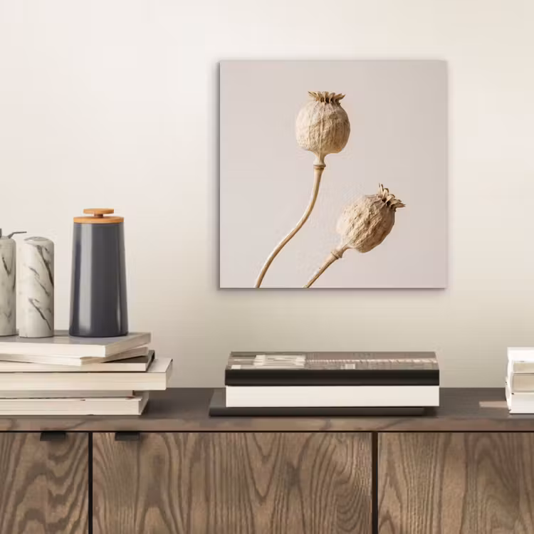 Aluminium schilderij - Papaverbollen - Droogbloemen - Minimalistisch - Beige - Rustig — 2