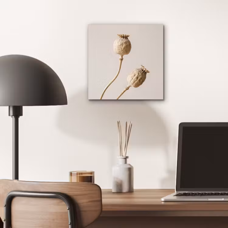 Aluminium schilderij - Papaverbollen - Droogbloemen - Minimalistisch - Beige - Rustig — 6