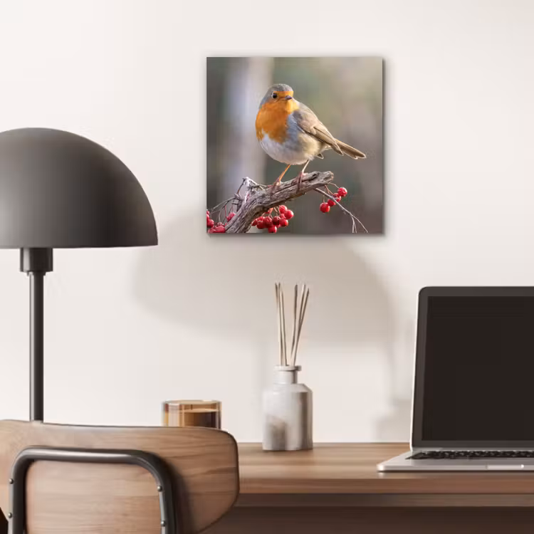 Aluminium schilderij - Roodborst - Tak - Bessen - Natuur — 6