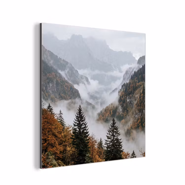 Aluminium schilderij - Bergen - Vallei - Mist - Herfst - Natuur — 1